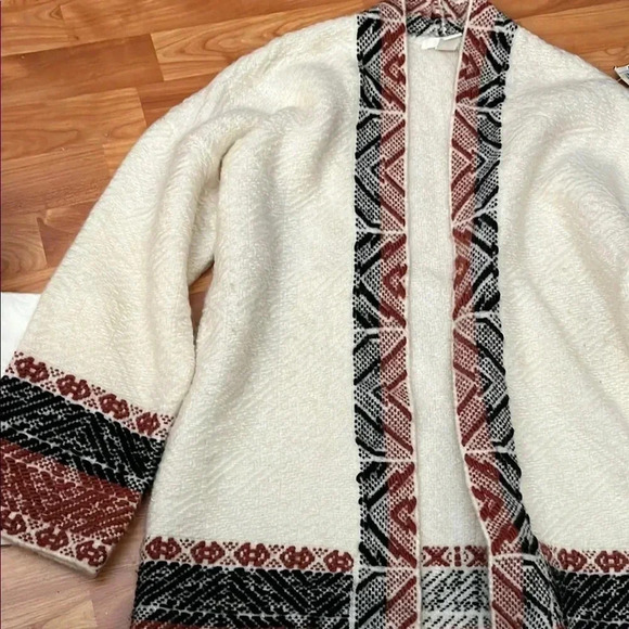 H&M Boho Sweater Brown Black Aztec Trim Size Medium - Picture 1 of 4